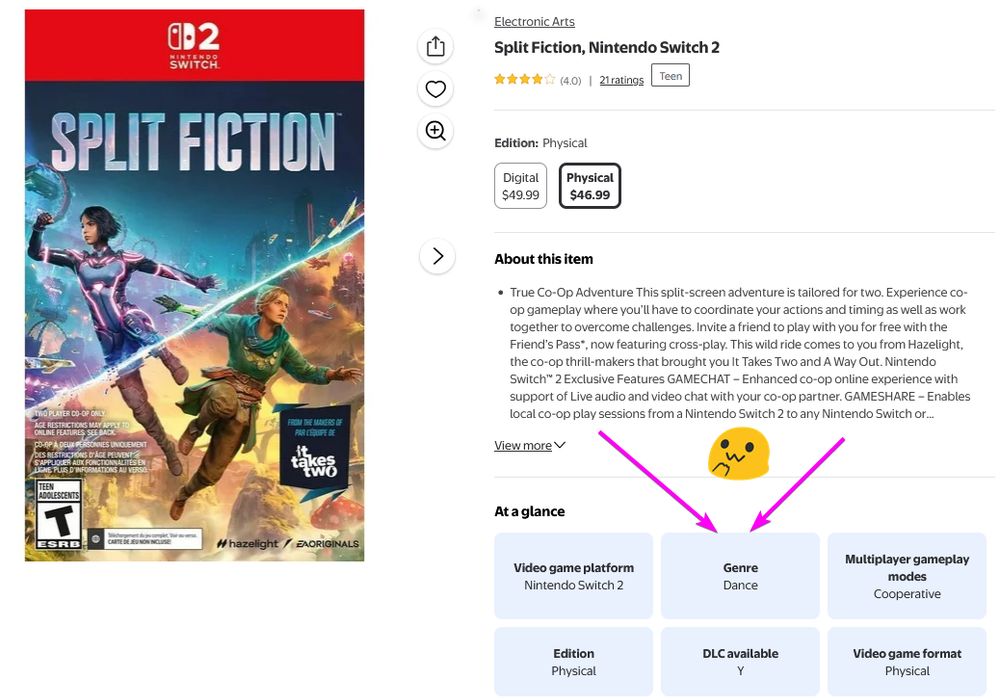 Split Fiction is an action-adventure kind of game, as opposed to a DANCE game