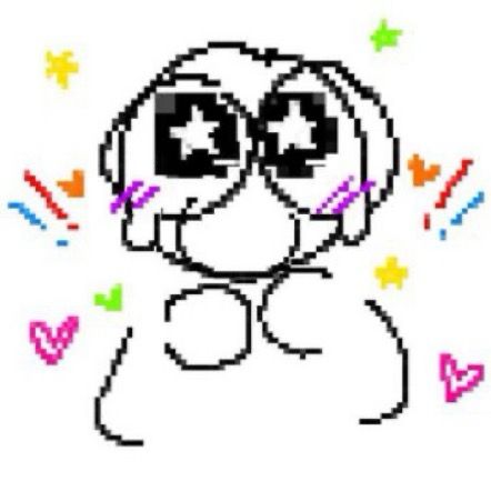 Doodled reaction image: wide starry eyes, extremely happy face with rainbow-colored effects surrounding—hearts, stars, exclamations.