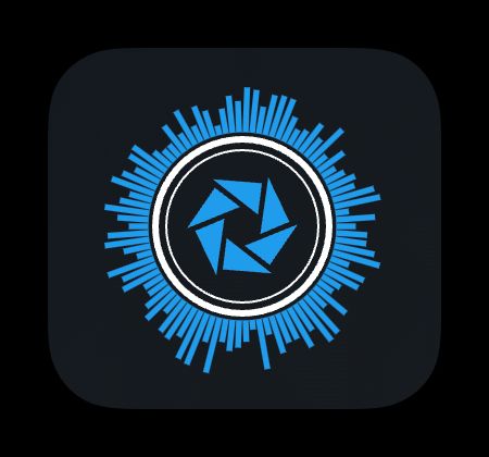 An icon surrounded by a random circular graphic equalizer-type view.