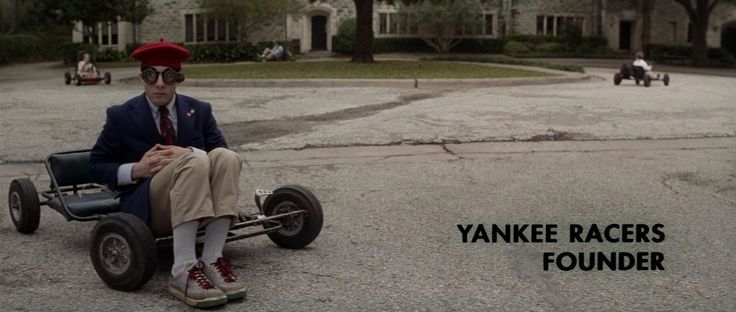 Still from 1998 motion picture, Rushmore.

Here, Max Fisher, played by actor Jason Schwartzman, is shown as founder of Rushmore Academy’s Yankee Racers club.