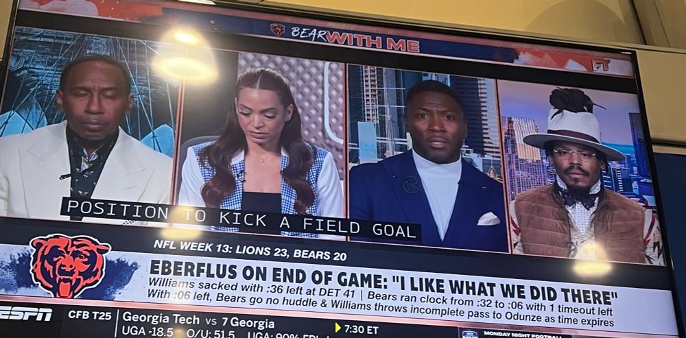 ESPN panel. Cam Newton has on a preposterous hat. 
