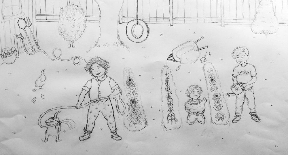 A more refined pencil drawing from the original sketch.