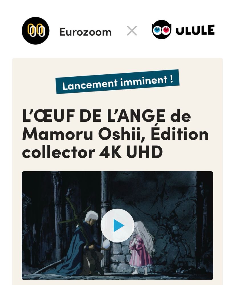 Campagne de financement participatif pour l'édition collector 4K du film d'animation "L'œuf de l'Ange" de Mamoru Oshii