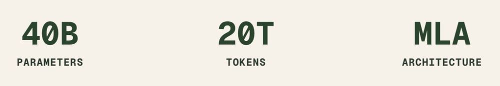 40b parameters. 20t tokens. MLA architecture.