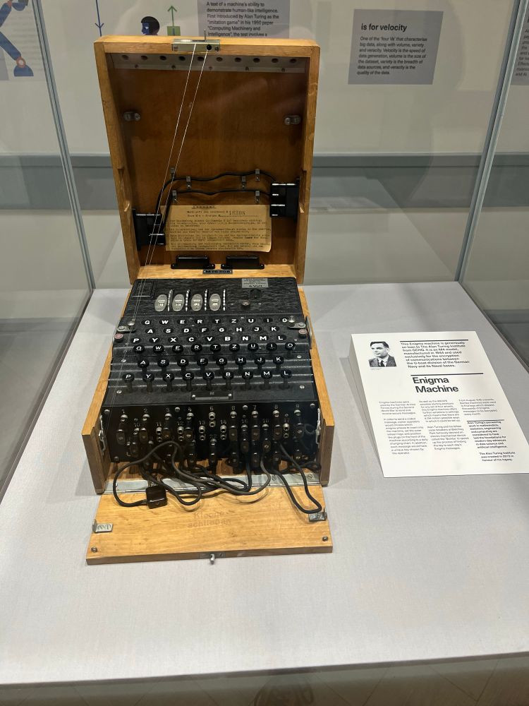 The enigma machine on display at the Alan Turing Institute, London. 