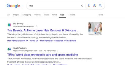 Google search bar showing options below like all (which would include AI) and Web (which does not)