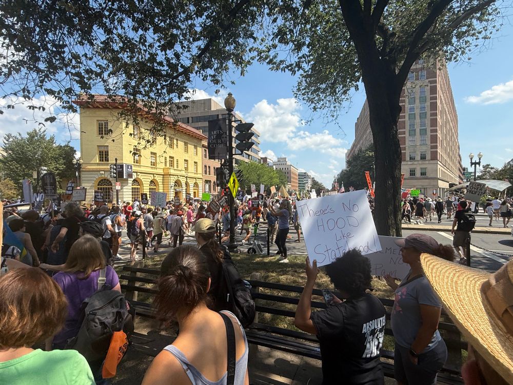 A crowd of people waiting to cross the street.