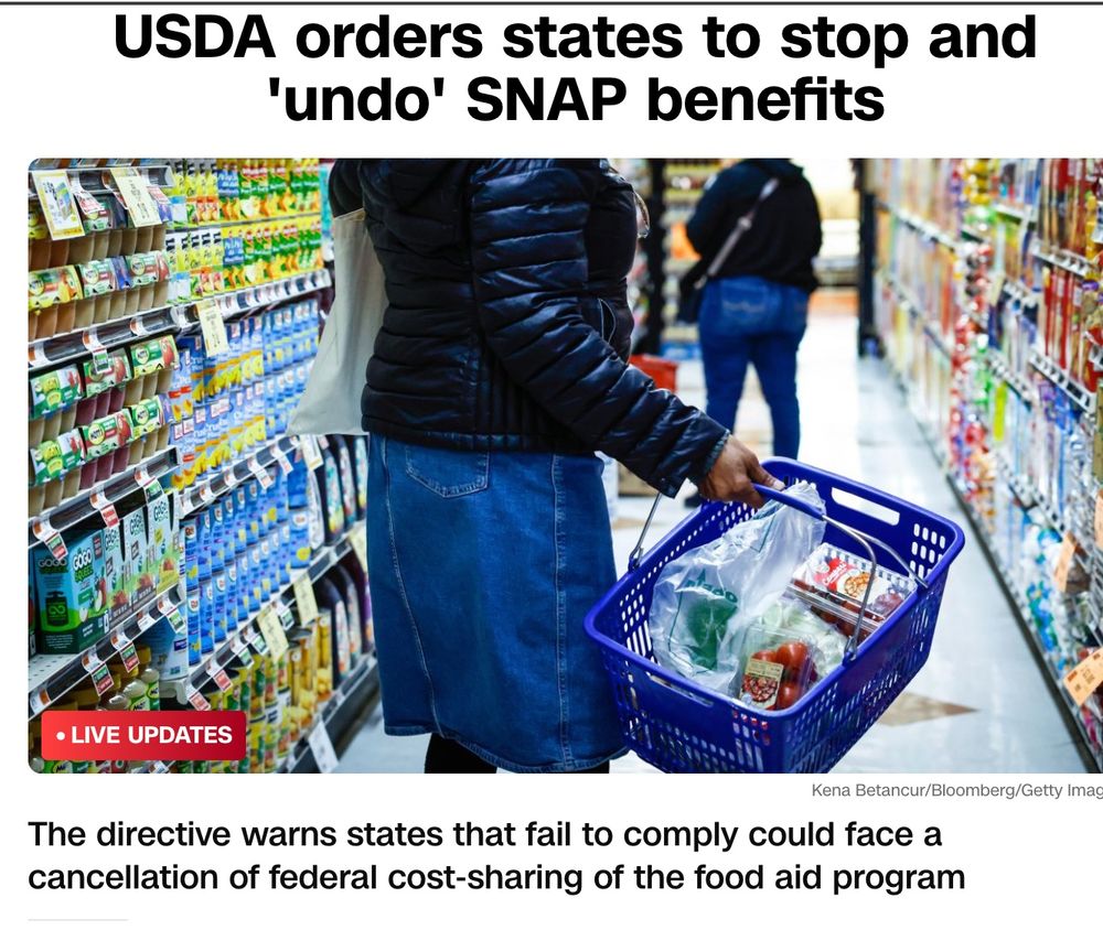 Headline: USDA orders states to stop and "undo" SNAP benefits