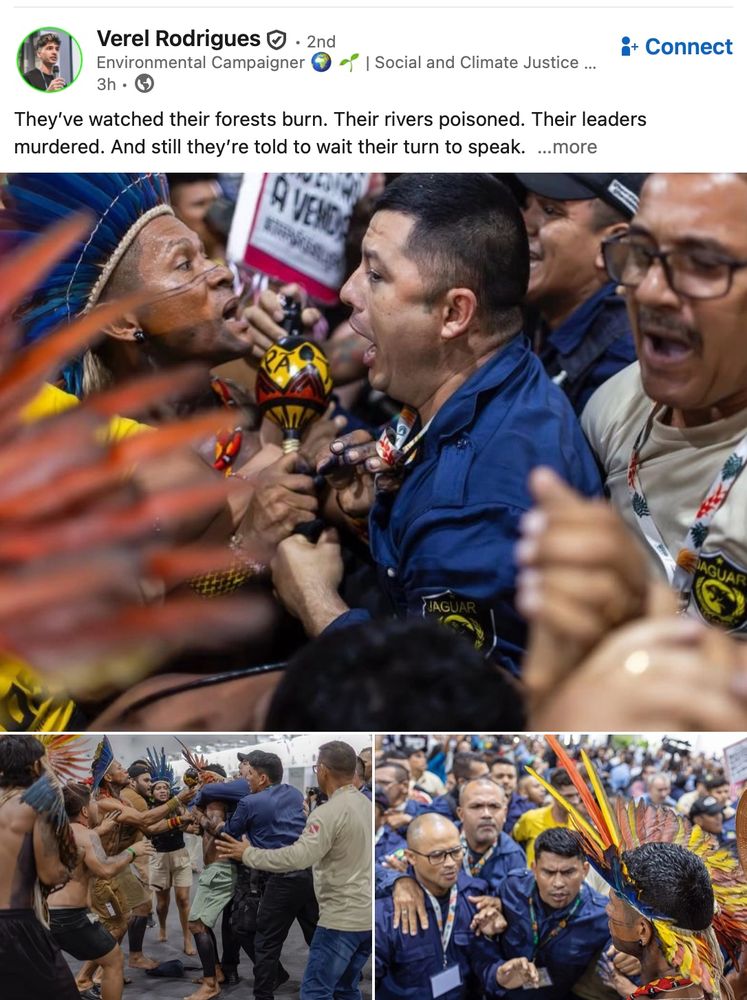 images of indigenous people from the Amazon protesting at COP30