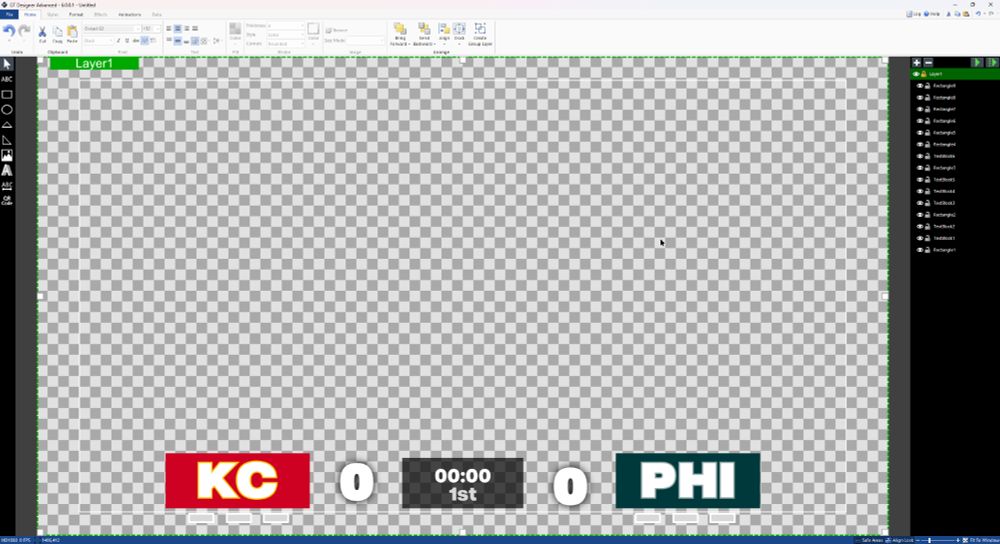 vmix broadcast graphics recreation of the horrid Super Bowl LIX scorebug