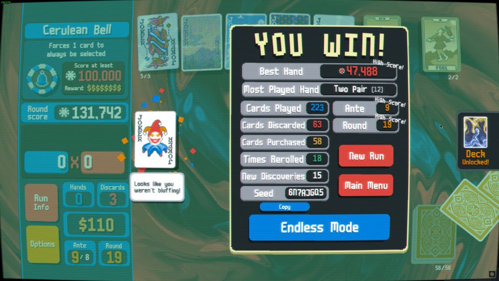 Balatro Win Screen