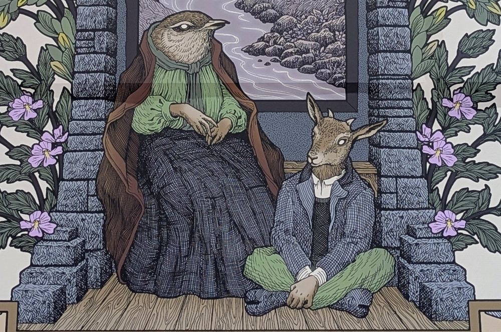 A close up of said bird and deer anthros, dressed very smartly I might add.