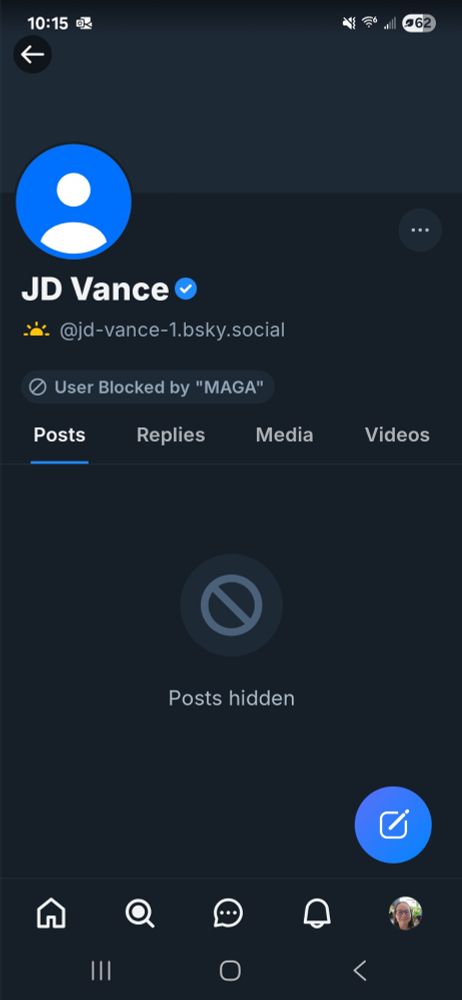 Screenshot showing the VP's account blocked on arrival by the 'MAGA' block list.
