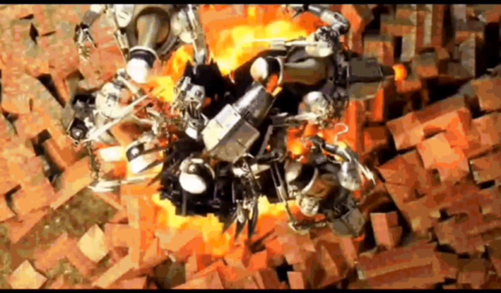 a bunch of robots are fighting each other in a video game