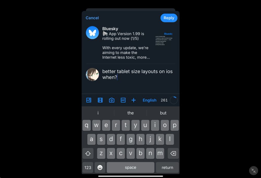 Bluesky app running on iPad Pro in iPhone compatibility mode 