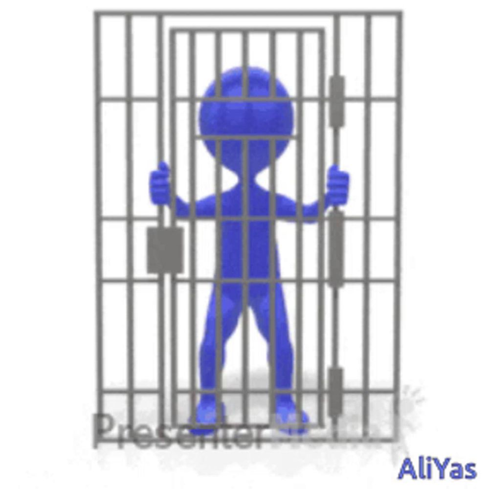 a blue 3d man behind bars with the name aliyas on the bottom right