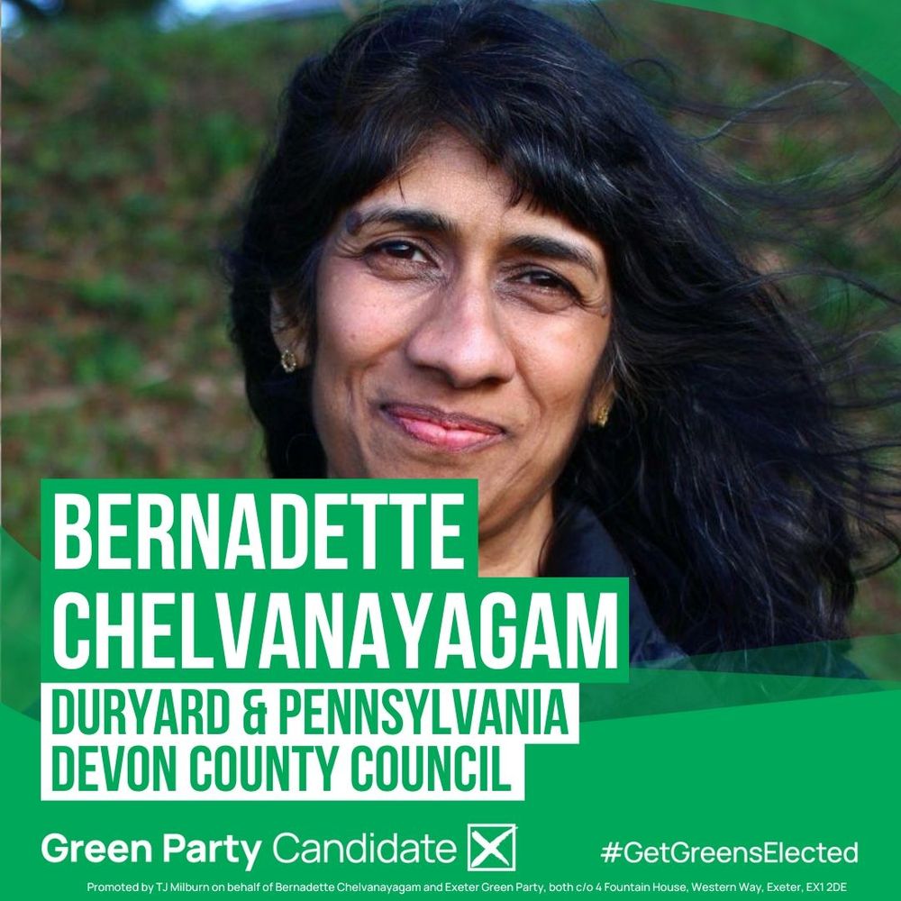Picture of Bernadette Chelvanayagam, Green Party candidate for Duryard and Pennsylvania in the Devon County Council elections on 1st May.