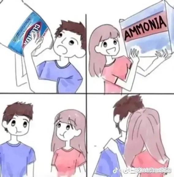 two people taking a mouthful of bleach and ammonia and french kissing