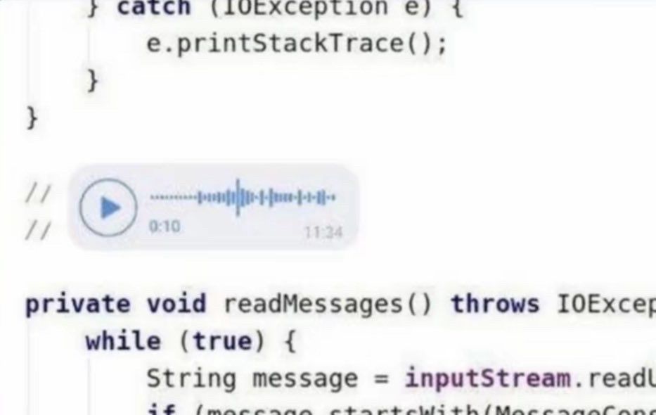 screenshot of code with a comment that is actually an embedded 11:34 minute voice recording