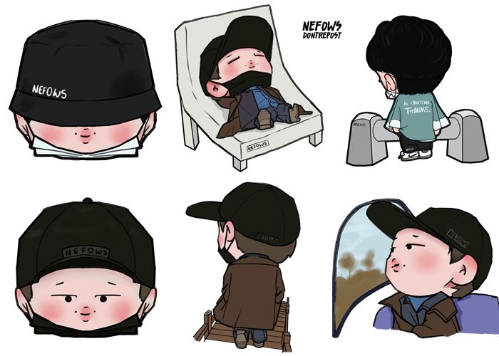 a collection of chibi arts from bts' rm going to places