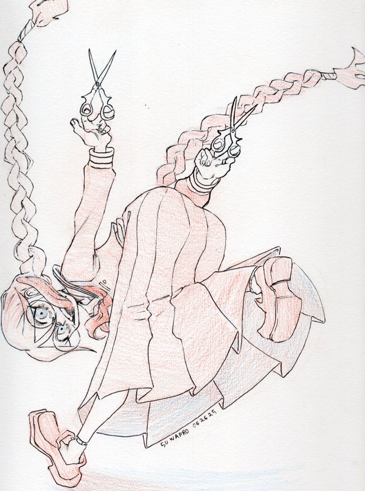 Touko Fukawa from Dangan Ronpa naruto-running with a pair of scissors