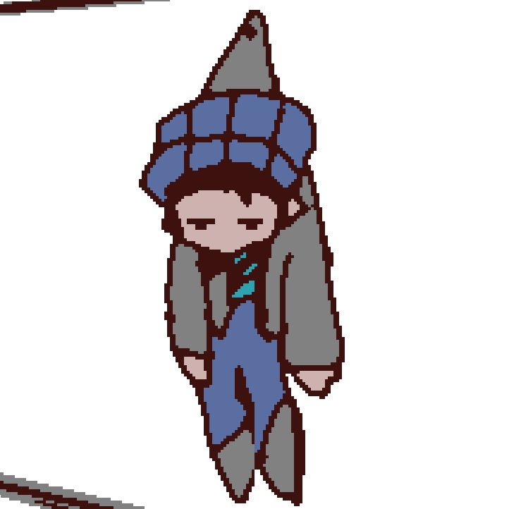 guy wearing blue beanie and grey jacket is hanged on the wall from his jacket with a pin-cushion and he looks stupid 
