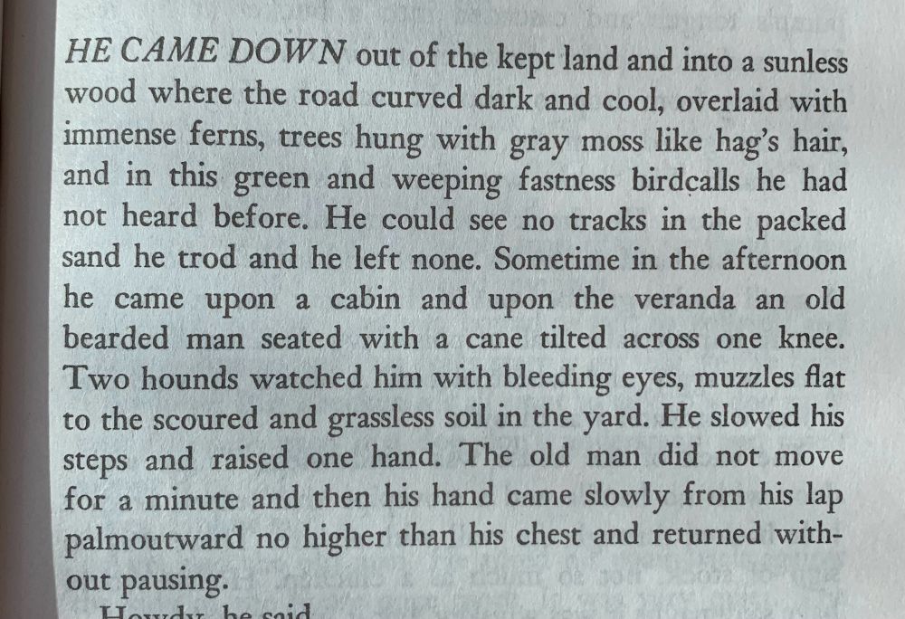 A picture of a page from Cormac McCarthy’s The Outer Dark. 