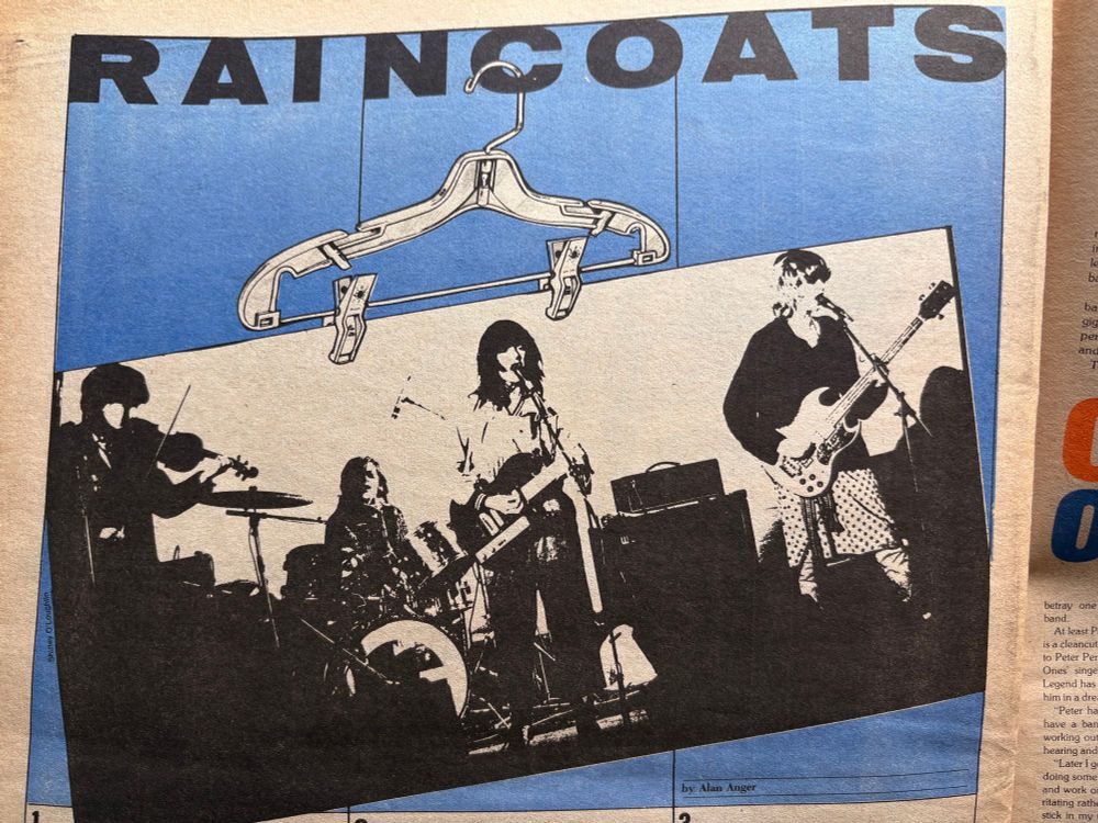 Photo of a header image from a 1979 issue of New York Rocker showing The Raincoats on stage