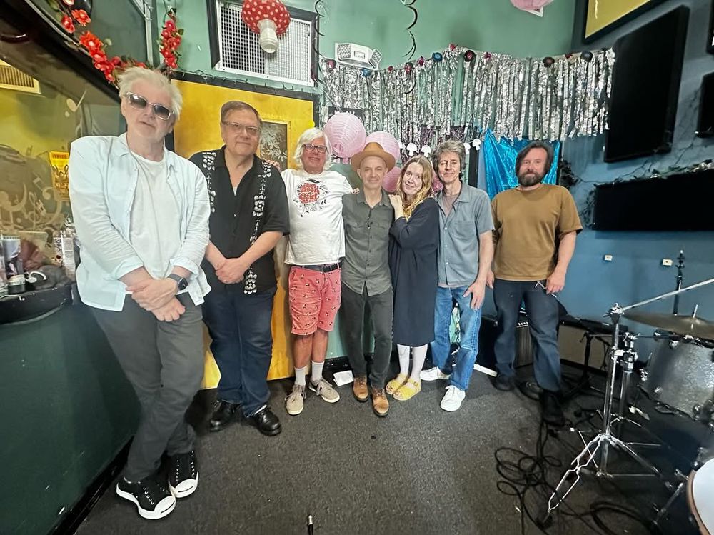 Post-session photo with the band and engineer Tom Unish