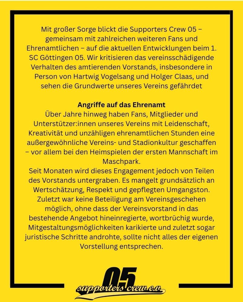 Stellungnahme der Supporters Crew 05 e. V. 