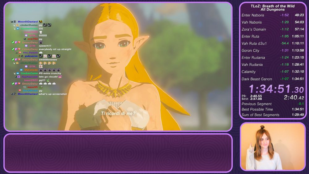 BotW All Dungeons PB screenshot, final time 1:34:51 (-1m07s)