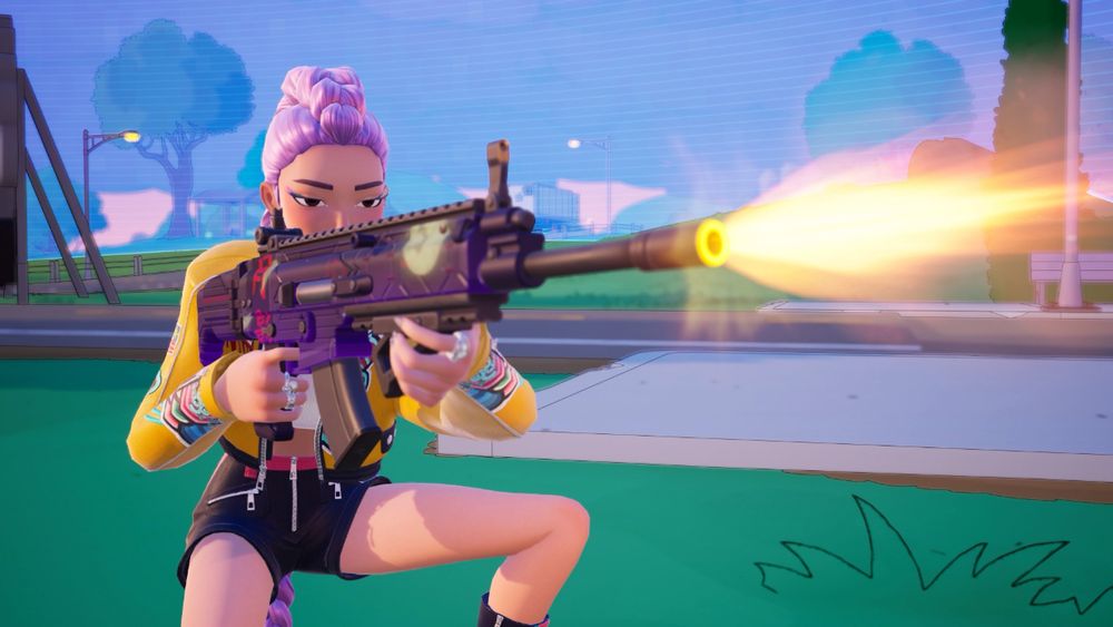 rumi from kpdh shooting a gun in fortnite. like and subscribe for more god awful posts✅