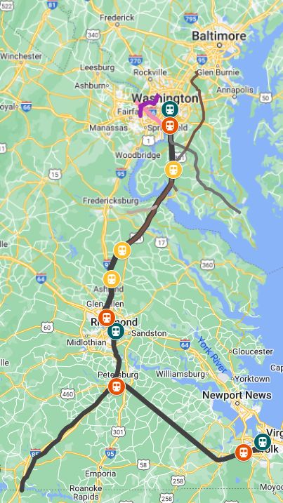 Virginia High Speed Rail Crayon: The Path of Least Resistance to High-Speed Rail in Virginia goes through... Maryland