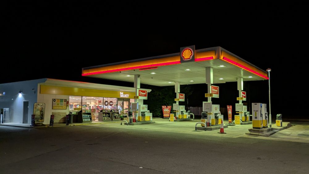 vacant petrol station at night 