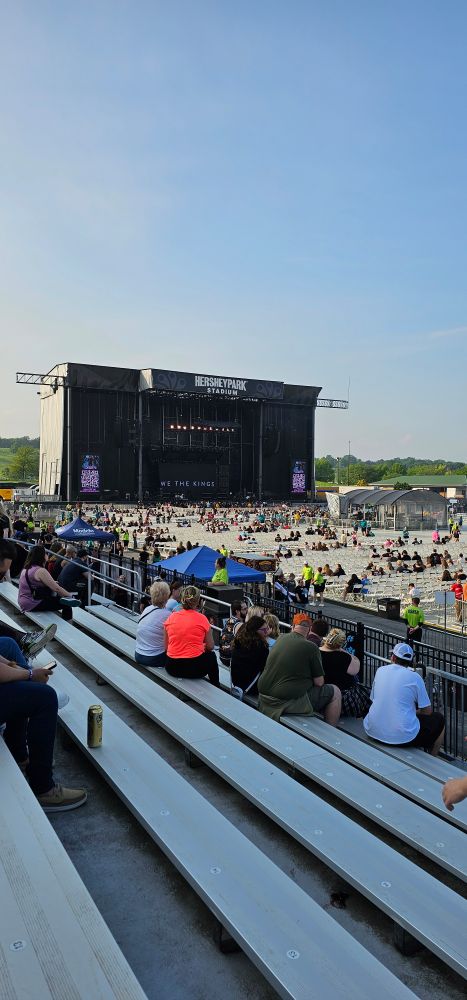 Hershey Park Stadium stage with a 'We The Kings' backdrop displayed.