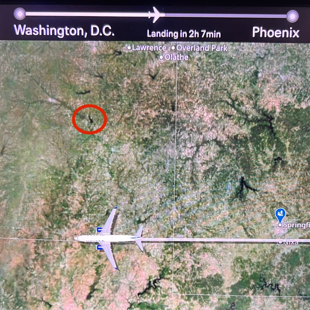 Flight path showing plane passing by Wolf Creek Nuclear Generating Station in Kansas. 