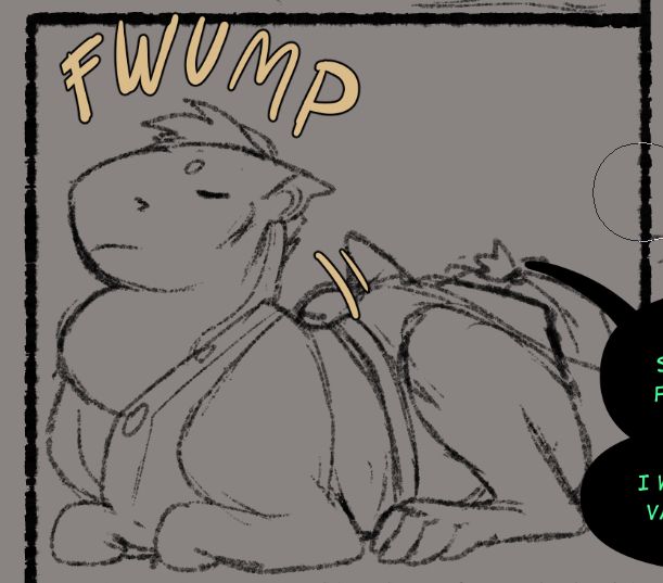 screenshot of a WIP panel from my comic. Ilo, a shark looking beast woman is lying down like a cat