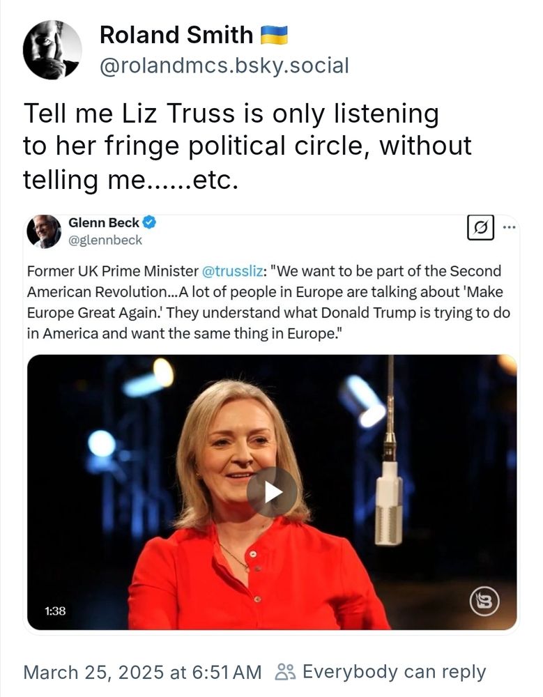 Tell me Liz Truss is only listening to her fringe political circle, without telling me.....etc Glenn Beck @glennbeck Former UK Prime Minister @trussliz: 