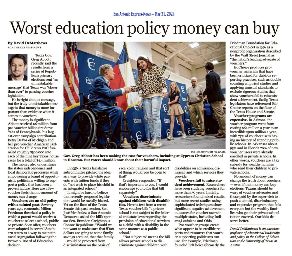 San Antonio Express-News -Mar 31, 2024 Worst education policy money can buy