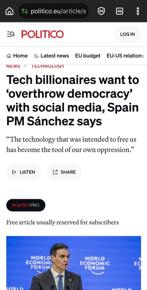 Tech billionaires want to 'overthrow democracy' with social media, Spain PM Sánchez says 