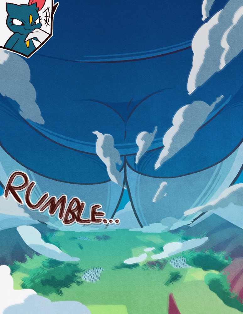 An illustration of a gigantic Sneasel looming over the entire landscape with their paw. Their paw takes over the entire sky, the land shakes from the sheer mass and power of the paw. The rumbling gets more intense by the minute as the Sneasel slowly puts their foot down.