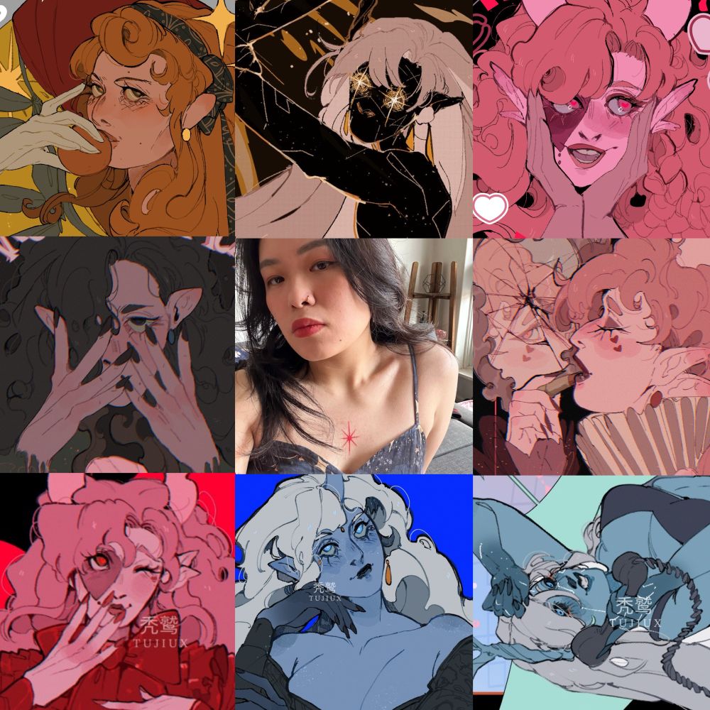 Art summary of 8 pieces of my work and a selfie 