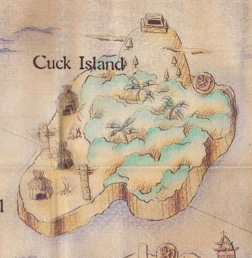 a fantasy style map of an island named Cuck Island
