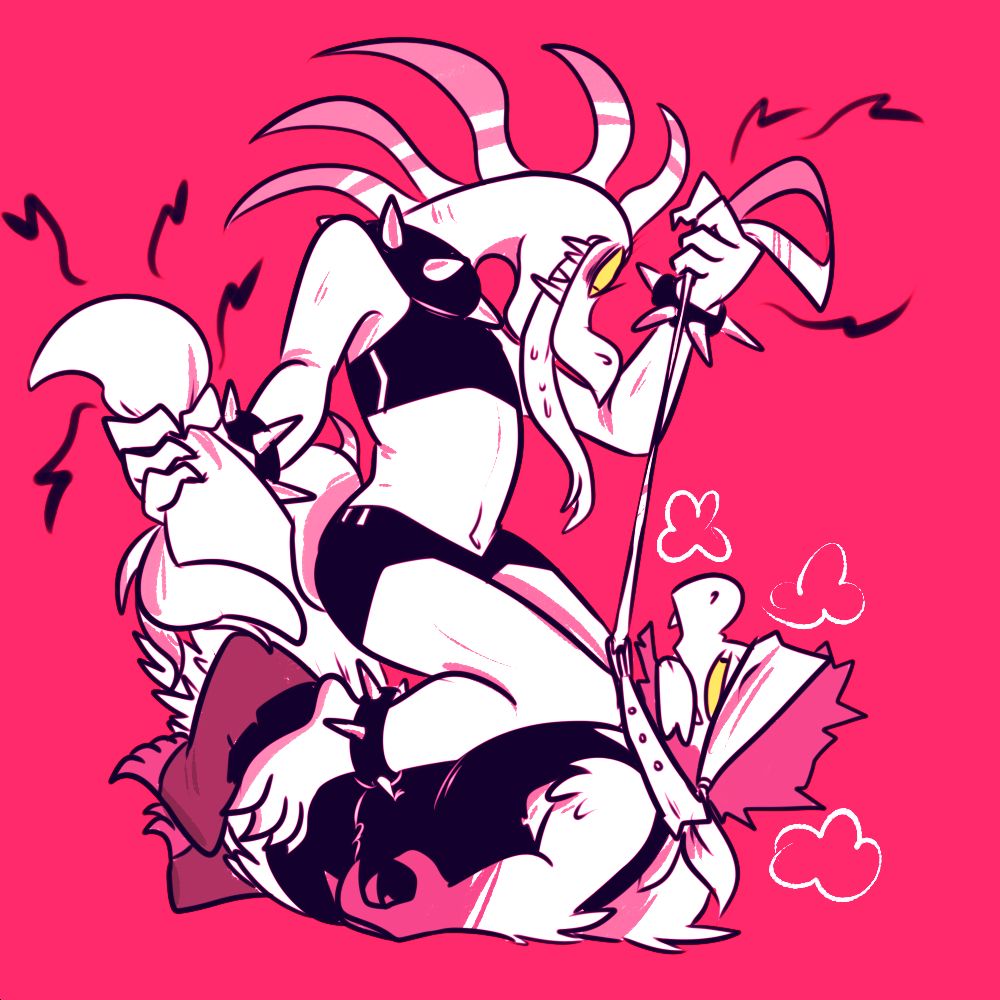 (really early design) lizard getting tugged from tail and leash, kneeled down on by a fangy snake/eel critter
