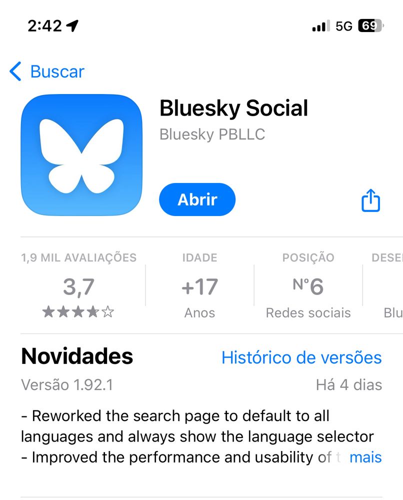 Print da tela do Bluesky na App Store
