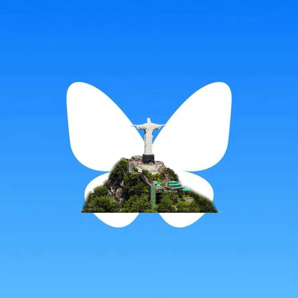 Logo da Borboleta do Bluesky com o Cristo Redentor na frente