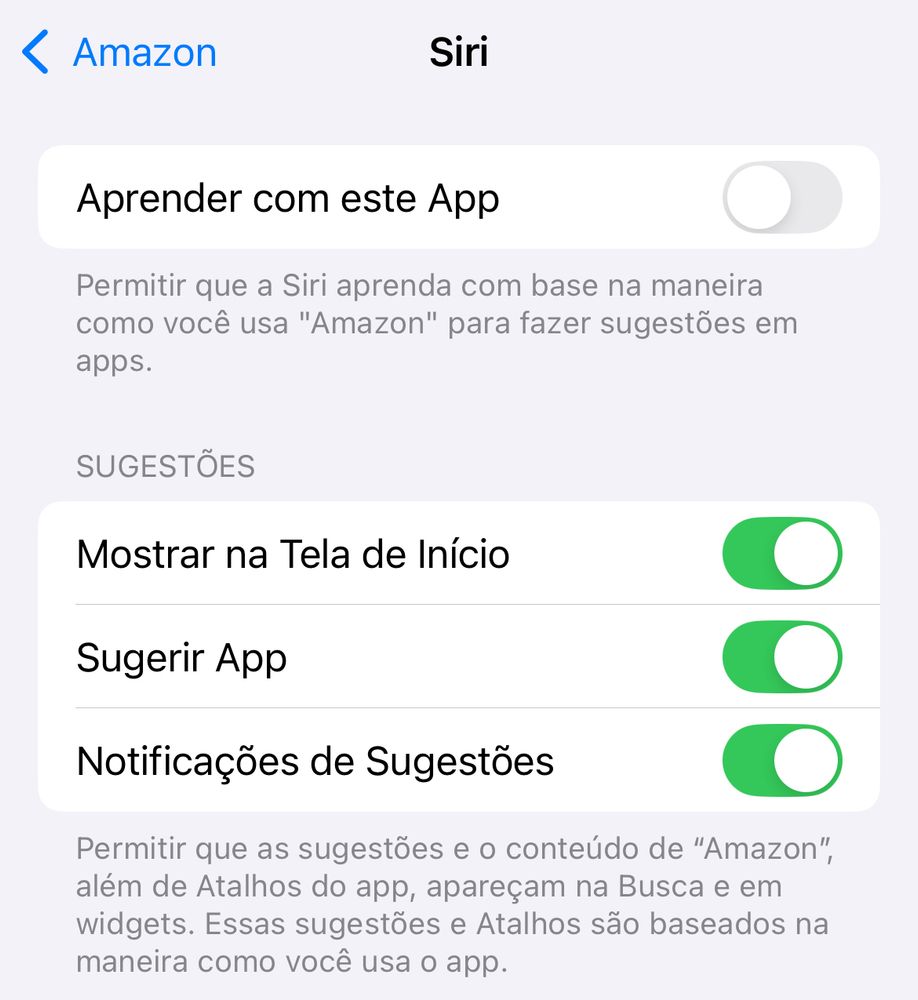 Print da tela da Siri no app da Amazon no meu telefone