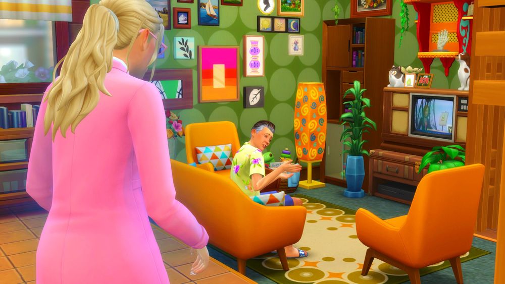 Nine looking over his shoulder from the living room.