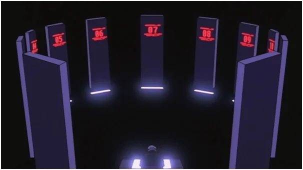 Screenshot of Seele monoliths from Neon Genesis Evangelion