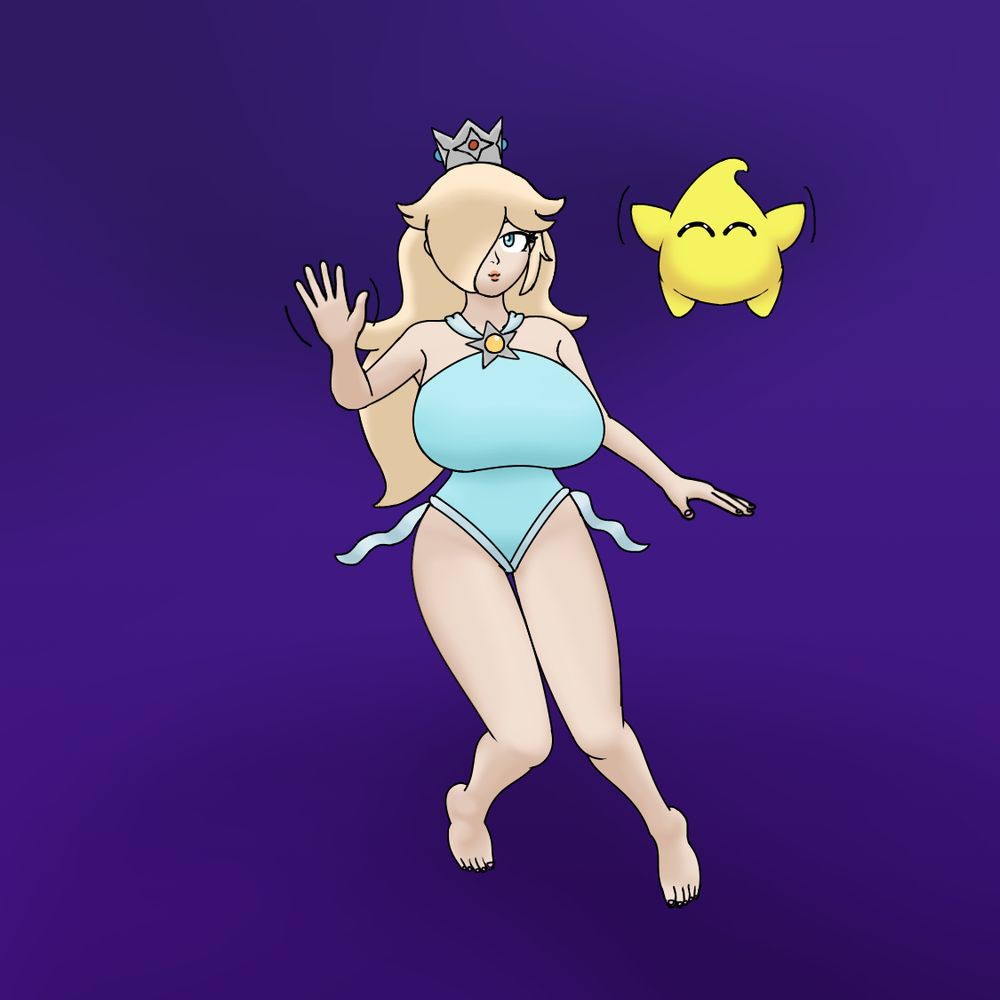 Rosalina waving at the viewer with Luma also waving.